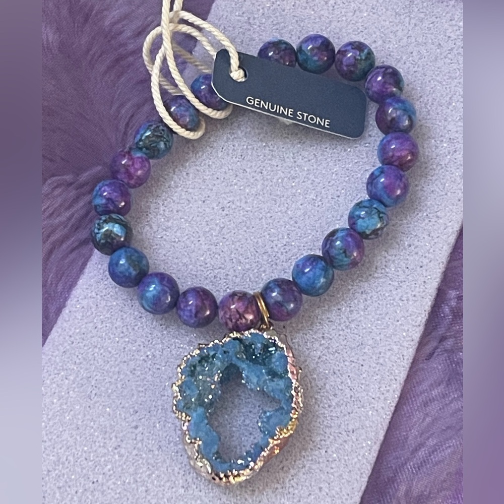 Genuine Stone Purple and Blue Beaded Bracelet